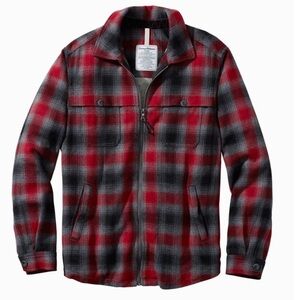 Tommy Bahama Men’s Large Red & Black Fireside Plaid Lined Jacket Wool Blend Zip